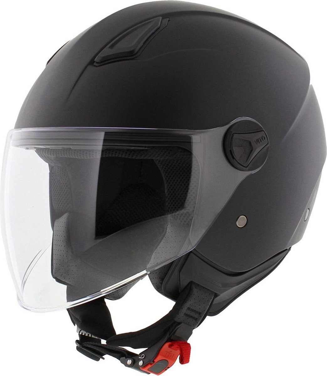 Vito Moda jethelm mat zwart Notte lang vizier XL - scooterhelm snorfietshelm