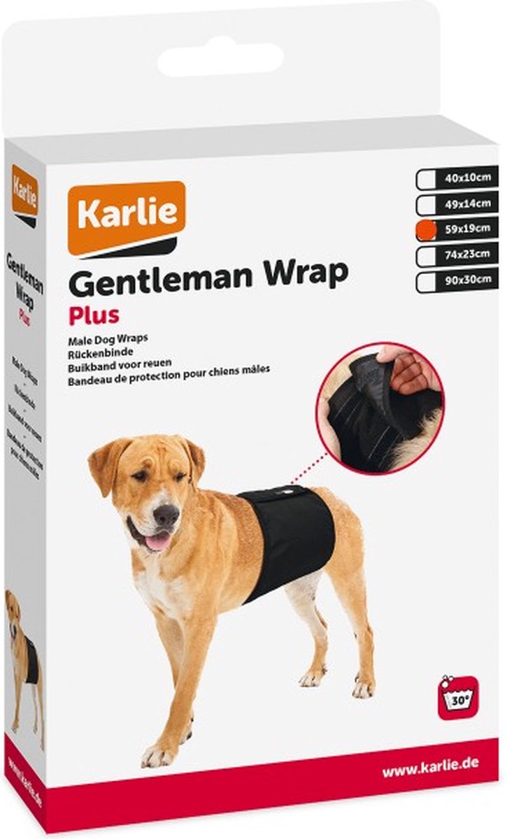 Karlie - Plasband voor Reuen - Incontinentieband - Medical Care - Polar Fleece - Zwart - 59x19 cm