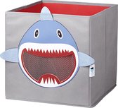 Opbergdoos met deksel - Stoffen doos - Met venster, stevig - Grijs met haai - 30x30x30 cm