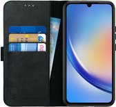 Rosso Deluxe Echt Leer Book Case Hoesje Geschikt voor Samsung Galaxy A34 | Ruimte voor drie pasjes | Portemonnee Book Case | Met Pasjeshouder | Zwart