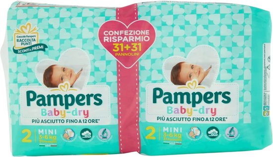 Pampers Baby Dry-luiers, maat 2 Mini (3-6 kg), pak van 124 luiers | bol.com