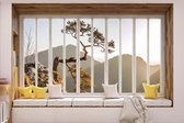 Fotobehang - Vlies Behang - 3D - Uitzicht op het Berglandschap vanuit het Raam - 312 x 219 cm