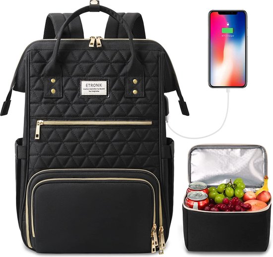 ETRONIK Sac à dos déjeuner pour femme, sac à dos pour ordinateur portable,  15,6 pouces