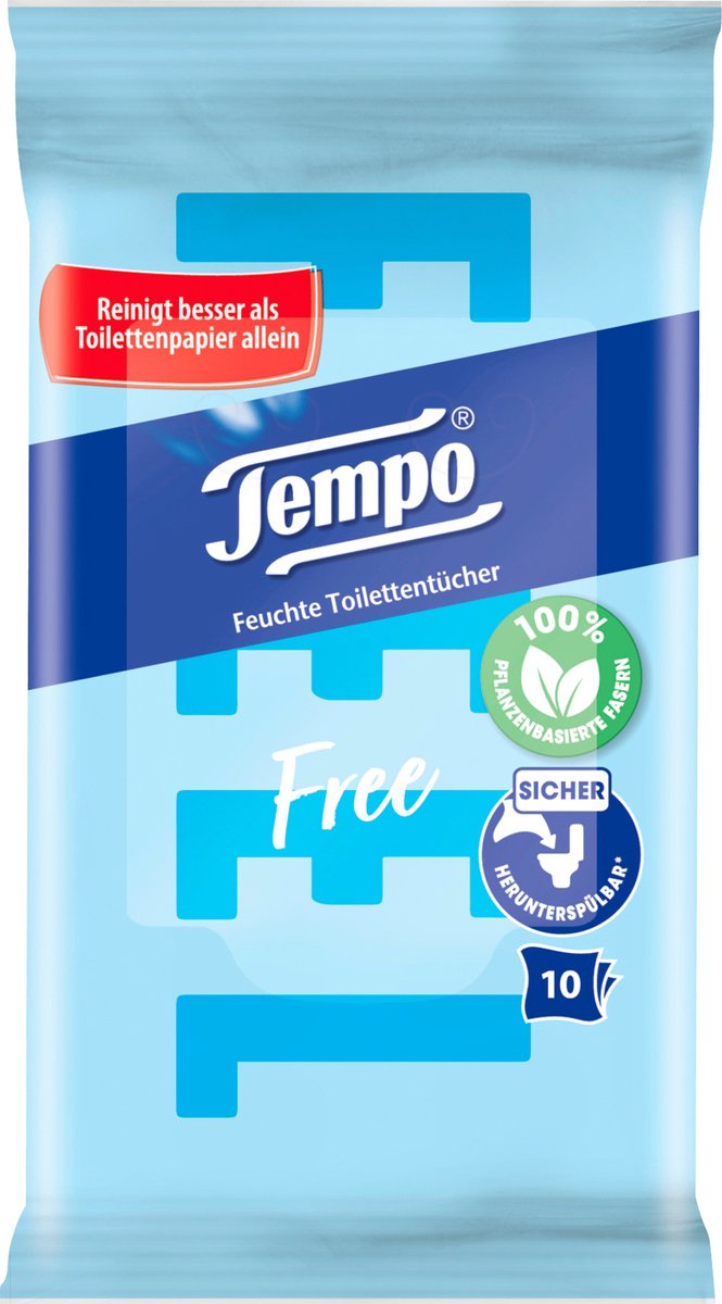Tempo Vochtig Toiletpapier Reisformaat - 1 pakje van 10 Stuks - Verfrissend en Hygiënisch voor Onderweg
