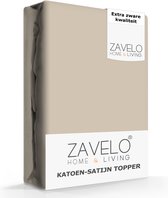 Zavelo Deluxe Katoen-Satijn Topper Hoeslaken Taupe - Lits-jumeaux (180x220 cm) - Heerlijk Zacht - Rondom Elastisch - Perfecte Pasvorm