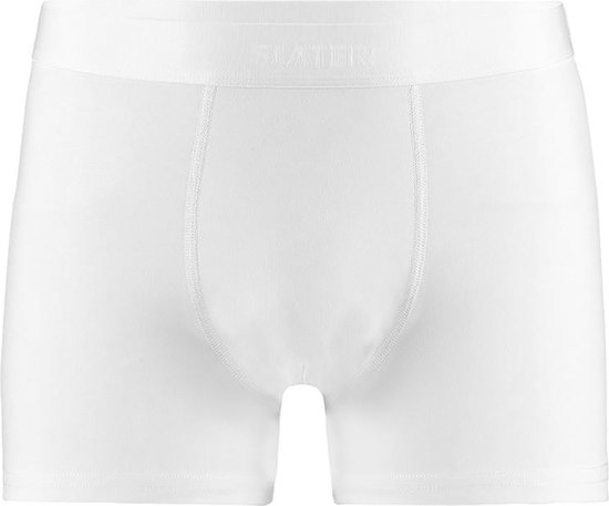 Witte Slater boxershort met een witte elastische tailleband met merknaam en een gulp.