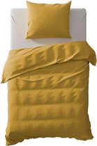 Premium katoen dekbedovertrek Waffel oker goud - eenpersoons (140x200/220) - hoogwaardige kwaliteit - luxe uitstraling