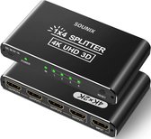 Sounix HDMI splitter - 1 in 4 uit - Ondersteunt 4K@30Hz - 3D - HD 1080p - 4 poorts - Aluminium -Zwart