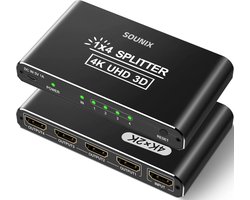 Switch HDMI Sounix - 1 entrée 4 sorties - Répartiteur HDMI - Supporte 4K@30Hz - 3D - HD 1080p - 4 ports - Aluminium - Zwart