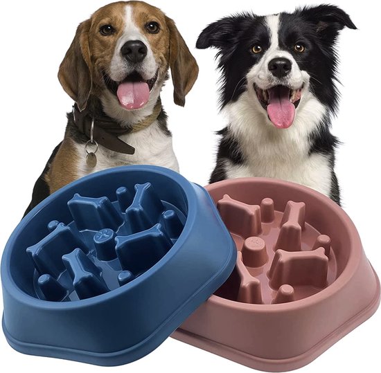 CuraCanin - anti schrokbak hond en kat - slow feeder - anti schrok voerbak hond - slow bowl eat slow - 250 Gram – Blauw - Geschikt voor kleine en middelgrote honden