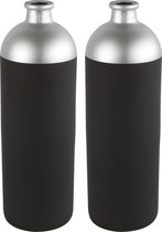 Countryfield Bloemen/Deco vaas - 2x - zwart/zilver - glas - 13 x 41 cm