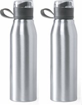 Aluminium waterfles/drinkfles/bidon/sportfles - 2x - metallic zilver - met schroefdop - 700 ml