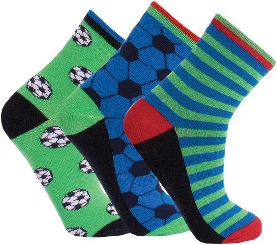 Kinderen sokken voetbaldesign - prijs per 3 paar assortie - met elastan