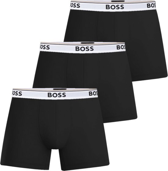 HUGO BOSS Power boxer briefs (3-pack) - heren boxers normale lengte - zwart met witte band - Maat: S