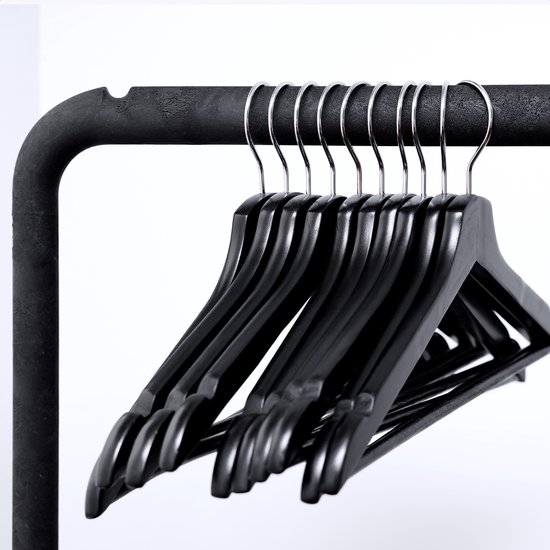 Cintres LifeGoods - Avec rail pour pantalon - Bois dur - Zwart - 30 pièces