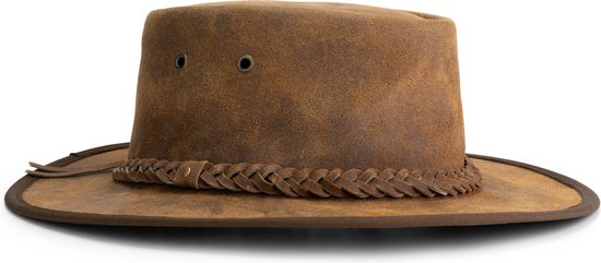 MGO Brooke Hat - Chapeau en cuir - Hunter Hat - Chapeau de cowboy - Cuir marron - Taille XXL