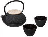 Secre Gourmet | gietijzer theepot met zeef en gietijzer kopjes | kleur zwart | 800 ml | japanse theepot| theepot | madame chai