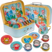 Jewelkeeper - Service à thé et cabas pour enfant en boîte, cuisine ludique pour enfant, 15 pièces - Jungle Design