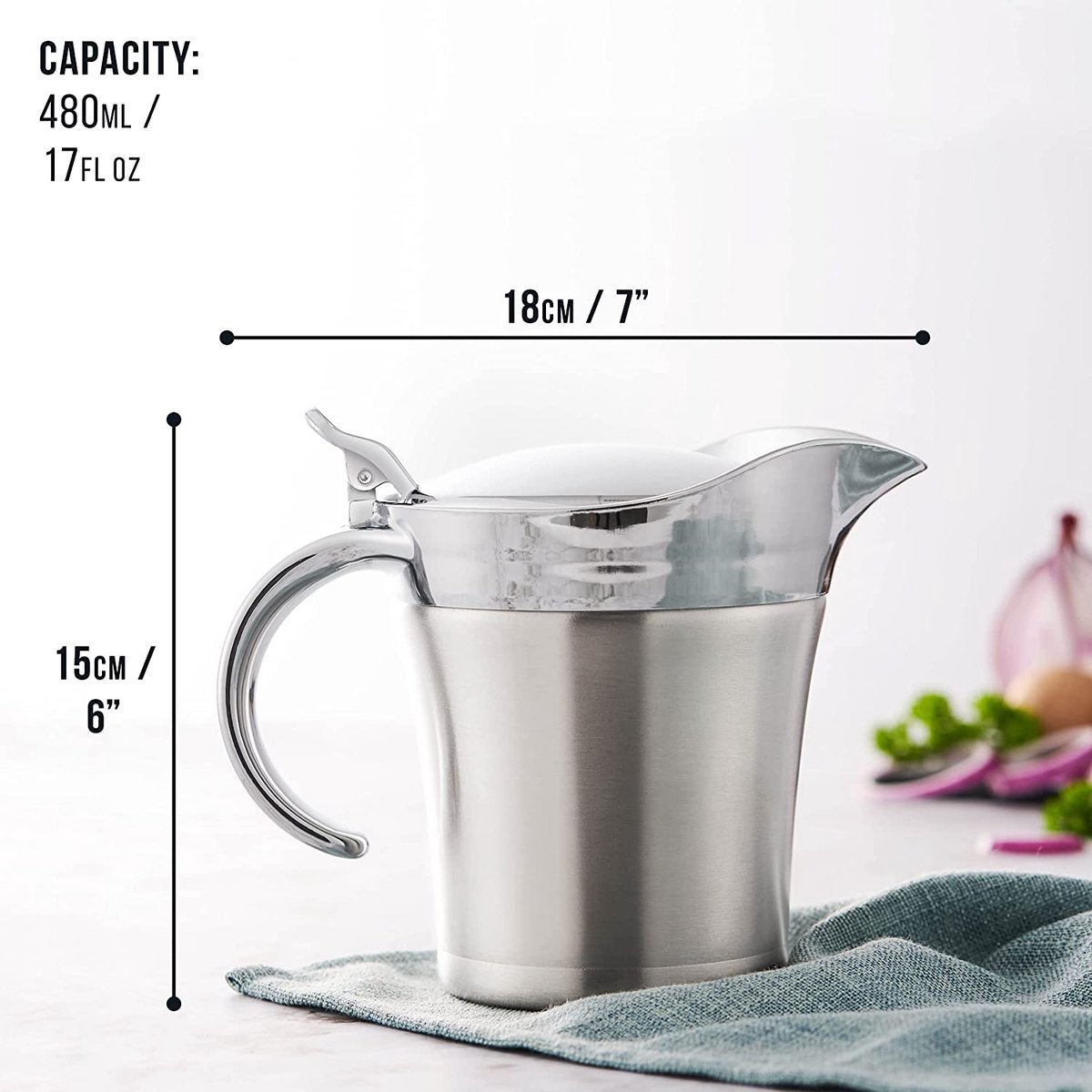 Saucière Isotherme En Acier Inoxydable 450 Ml - Double Paroi, Couvercle à Charnière - Pour Sauce, Crème, Service à Table