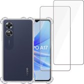 Hoesje geschikt voor Oppo A17 + 2x Screenprotector – Tempered Glass - Extreme Shock Case Transparant