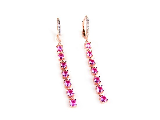 Boucles d'oreilles longues en argent plaqué or rose avec pierres roses