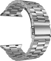 Luxe Metalen Armband Geschikt Voor Apple Watch Bandje 1/2/3/4/5/6/7/8/SE 42/44/45 mm Horloge Bandje RVS - Zilver - Met Horlogeband Inkortset - Stainless Steel Watch Band - One-Size - Zilver - Inclusief Inkorter!