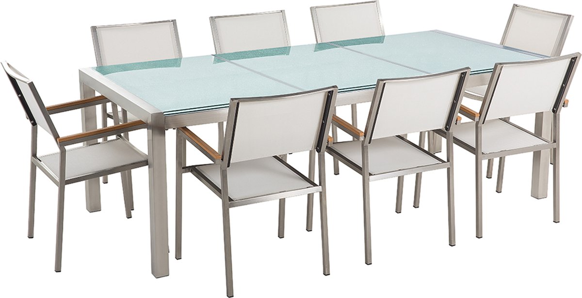 GROSSETO - Tuinset voor 8 driedelig - Wit/Matglas - Veiligheidsglas