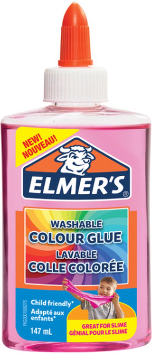Elmer's transparant PVA-lijm | Roze | 147 ml | uitwasbaar en kindvriendelijk | geweldig voor het maken van slijm en om te knutselen