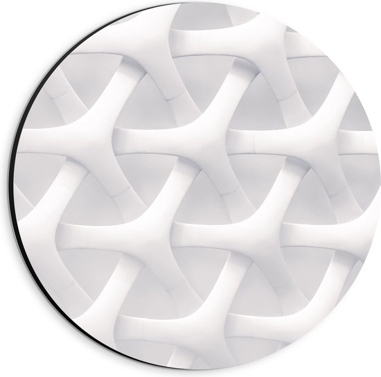 Dibond Muurcirkel - Kruisend Wit Patroon op Witte Achtergrond - 20x20 cm Foto op Aluminium Muurcirkel (met ophangsysteem)