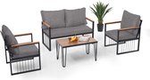 Tuinmeubelset - Loungeset - Tuinset 4 persoons - Outdoor - Incl. Kussens en tafel - Geruit - Metaal - Design