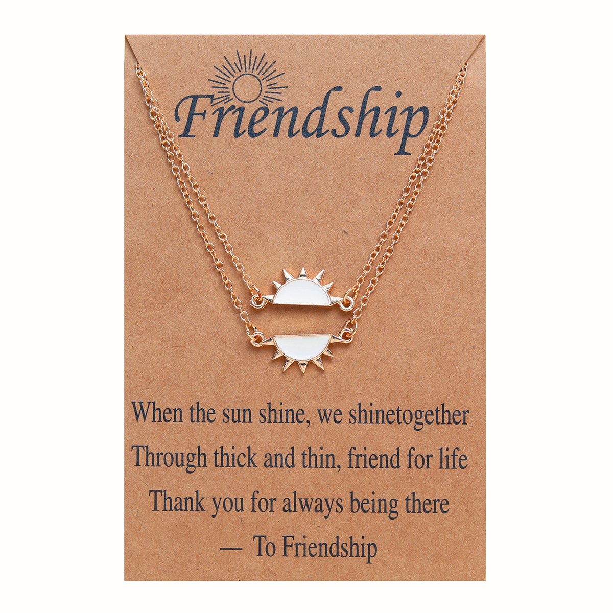 BFF Ketting voor 2 met Zon Wit - Goudkleurig Koord - Vriendschapsketting met Cadeau kaartje - Pax Amare