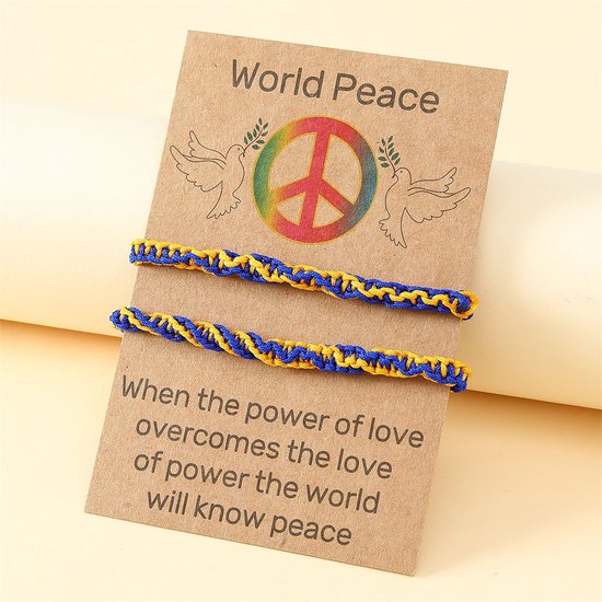 Vriendschapsarmbandjes voor 2 Oekraïne "World peace" - Dikke Bandjes - BFF Armband op Cadeau kaartje - Pax Amare