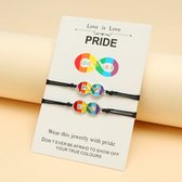 Vriendschapsarmbandjes voor 2 met Pride Oneindigheidsteken - Zwarte Bandjes - BFF Armband op Cadeau kaartje - Pax Amare
