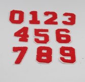 Set van 10 Nummers Patches "BASEBALL" van 0 tot 9 om op te strijken, Maat 4.5 x 6cm, kleur ROOD