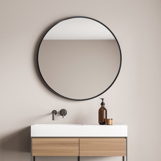 Miroir Ordona suspendu Ø40 cm rond noir mat