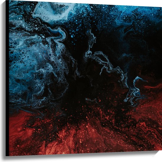 Canvas - Mix van Blauwe en Rode Patronen op Zwarte Achtergrond - 100x100 cm Foto op Canvas Schilderij (Wanddecoratie op Canvas)