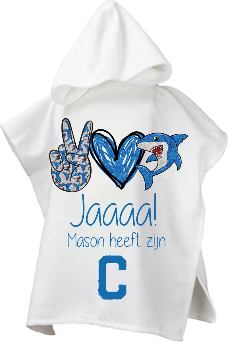 Strandponcho met naam kind-zwemdiploma C-jongens-cadeau afzwemmen-poncho handdoek voor kinderen met capuchon-zwemponcho-badcape