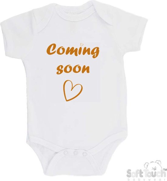 Body doux au toucher avec texte "Coming soon" - Wit/tan - Annonce de Grossesse - Enceinte - Annonce de grossesse - Annonce de Bébé - Enceinte 68