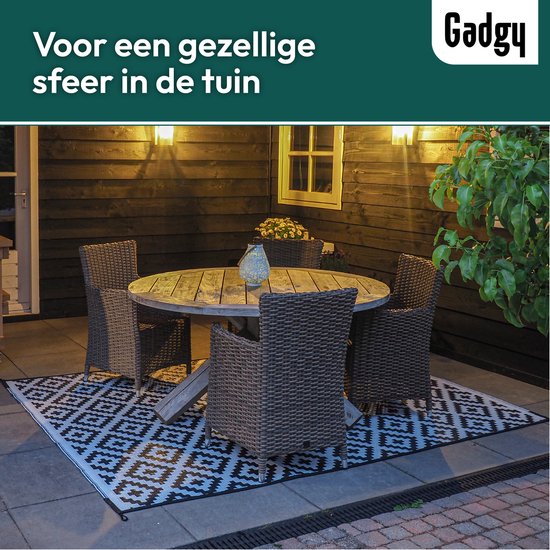 Gadgy Buitenkleed Vloerkleed Buiten XXL - 270x200 cm - Tuintapijt Dubbelzijdig - Picknickkleed Zwart Wit - Buitentapijt