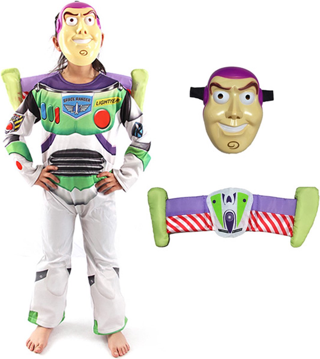 Buzz Lightyear Toy Story verkleedpak kostuum jumpsuit met masker en  vleugels Maat: M... | bol.com
