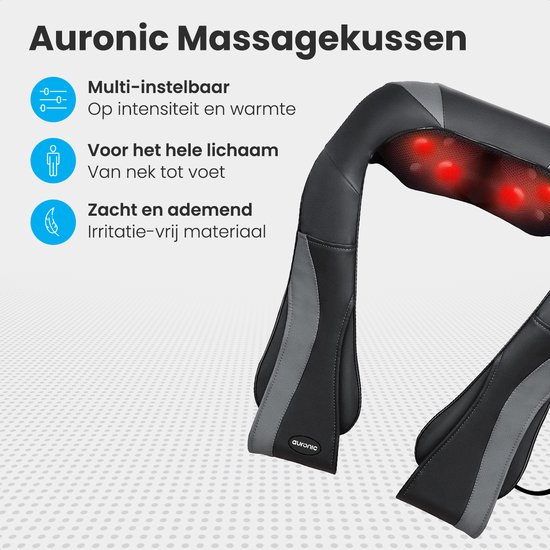 Auronic Shiatsu Massagekussen - Elektrisch Nekmassage Apparaat - Nek en Schouder - Infrarood - Zwart