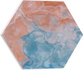 PVC Schuimplaat Hexagon - Mix van Oranje en Blauwe Kleuren - 40x34.8 cm Foto op Hexagon (Met Ophangsysteem)