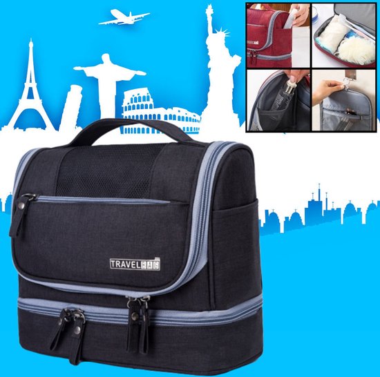 Ophangbare Toilettas met Haak - Dames & Heren - Travel bag Organizer - Waterdichte Reis tas - Mannen & Vrouwen - Zwart