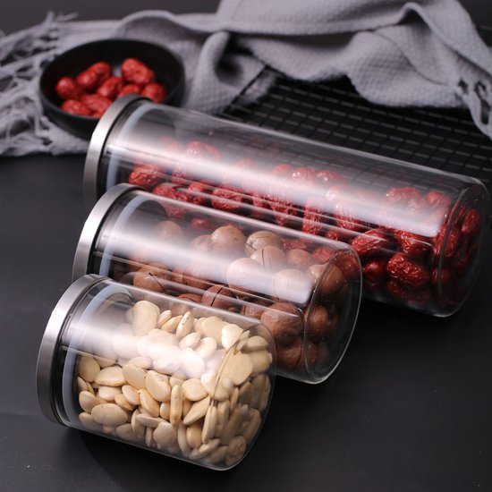 Decopatent® SET de 3 Bocaux de conservation en Glas avec couvercle en acier inoxydable - Couvercles Verres - bocaux en verre - Bidons alimentaires