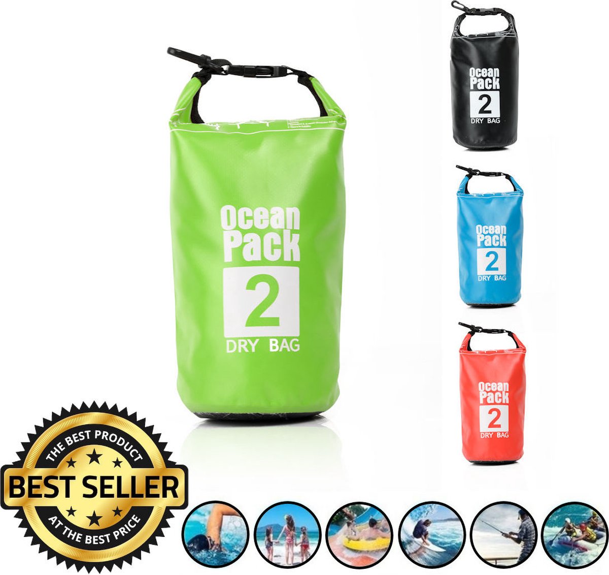 Decopatent® Waterdichte Tas - Dry bag - 2L - Ocean Pack - Dry Sack - Survival Outdoor Rugzak - Drybags - Boottas - Zeiltas - Groen