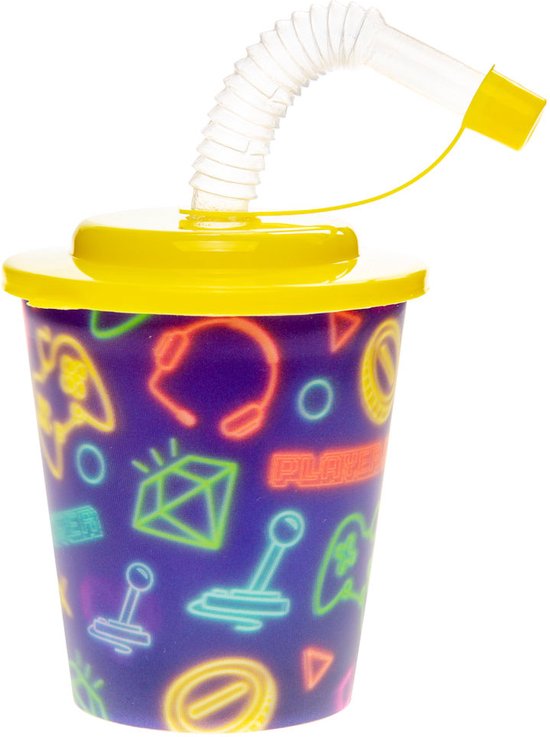 12 STUKS GAMER 3D Drink Beker met Rietje en Deksel - 250ML - Gamers Plastic Bekers - Kinderfeestje - Kinderverjaardag Bekertjes - Traktatie - Uitdeelcadeaus van Onbekend — afbeelding 3