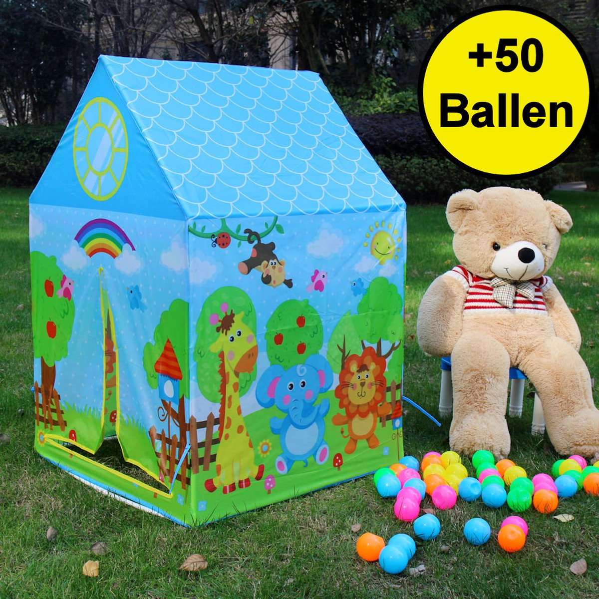 Decopatent® Ballenbak Met Basketbal Net - MET 100 Ballen Voor Ballenbak Baby Dieren Print Ballenbad Voor Kinderen Ballenbad