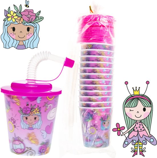 12 STUKS PRINSES 3D Drink Beker met Rietje en Deksel - 250ML - Prinsessen Plastic Bekers - Kinderfeestje - Kinderverjaardag Bekertjes - Traktatie - Uitdeelcadeaus van Qachi. — afbeelding 3