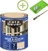 CetaBever - Kluspakket: Buiten Deur & Kozijn Meester Beits - Zijdeglans - Ral 9001 - 750 ml Inclusief 6 delige beitsset