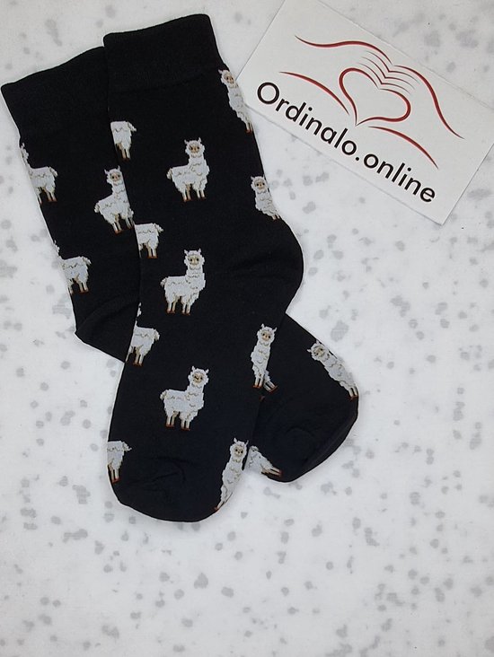 Alpaca-Zwart-Schattig-Lief-Onesize-Unisex-Socks-Sokken